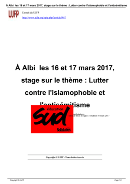 A Albi les 16 et 17 mars 2017, stage sur le th&egrave;me : Lutter contre l