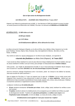 LES R&Eacute;SULTATS - JOURN&Eacute;E DES FINALISTES le 7 mars 2017