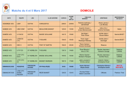 Matchs du 4 et 5 Mars 2017​ ​ DOMICILE