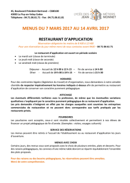 menus du 7 mars 2017 au 14 avril 2017 restaurant d`application