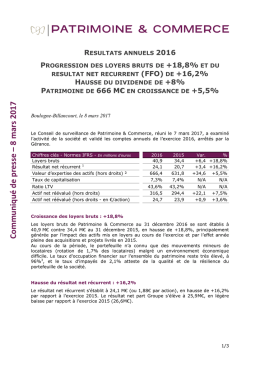 Document Les résultats 2016 de Patrimoine