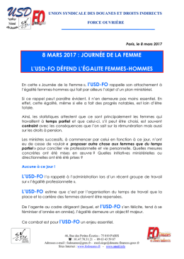8 mars 2017 : journée de la femme l`usd-fo défend l