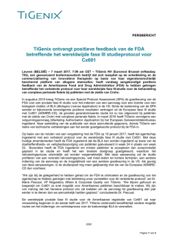 TiGenix annonce que les commentaires de la FDA concernant le