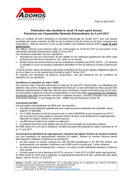 Publication des résultats le Jeudi 16 mars après bourse