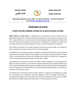 L`Union africaine condamne l`attaque sur un poste de police au Niger