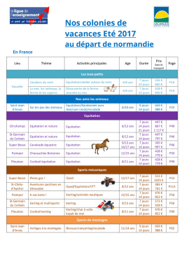 Nos colonies de vacances Eté 2017 au départ de normandie En