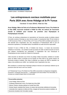 Invitation Anne Hidalgo, Maire de Paris et le Professeur Muhammad