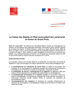 La Caisse des Dépôts et l`État renouvellent leur partenariat en
