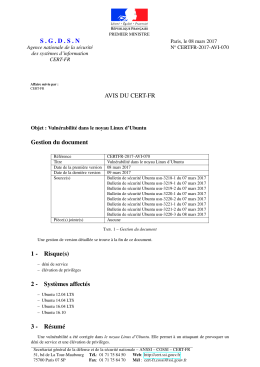 SGDSN AVIS DU CERT-FR Gestion du document 1