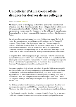 Un policier d`Aulnay-sous-Bois dénonce les dérives de