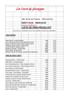 Liste de prix - La Cave de Giuseppe