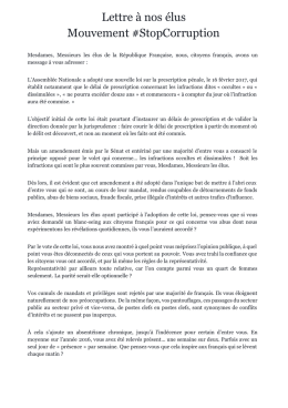 Lettre à nos élus Mouvement #StopCorruption