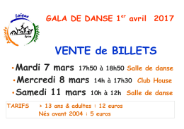 GALA DE DANSE 1er avril 2017 VENTE de BILLETS