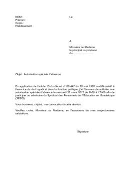 NOM : Le Pr&eacute;nom : Corps : Etablissement : A Monsieur ou Madame