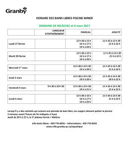 Horaire des bains libres pour la semaine de relâche