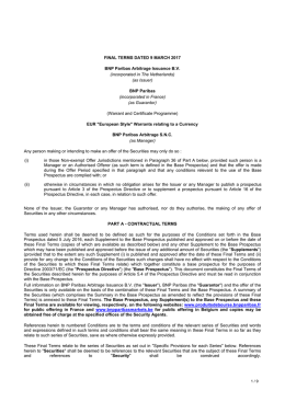 Conditions définitives et ISS - BNP Paribas Produits de Bourse