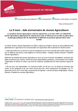 Le 8 mars : date anniversaire de Jeunes Agriculteurs