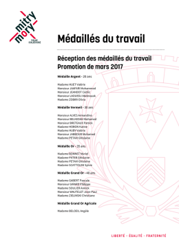 M&eacute;daill&eacute;s du travail &ndash; Mars 2017 - Ville de Mitry-Mory