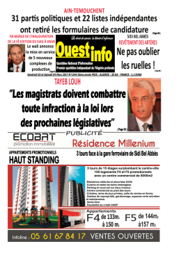 Vendredi 03 et Samedi 04 Mars 2017 - Ouest-Info