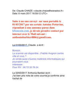 Suite &agrave; un sms envoy&eacute; sur mon portable le 01