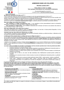 ADMISSION DANS LES COLLEGES