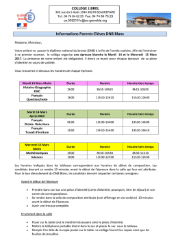 Informations Parents-El&egrave;ves DNB Blanc COLL&Egrave;GE J.BREL