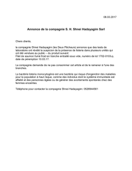 Annonce de la compagnie S. H. Shnei Hadayagim Sarl