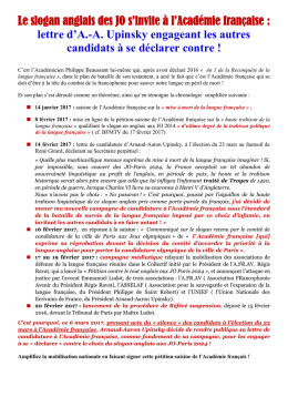 Le slogan anglais des JO s`invite à l`Académie française : lettre d`A