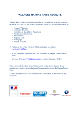 VILLAGES NATURE PARIS RECRUTE