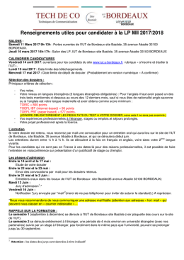 Renseignements utiles pour candidater à la LP MII 2017/2018