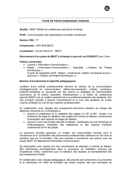 FICHE DE POSTE ENSEIGNANT ASSOCIE Qualité : MAST (Maître