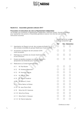 Nestlé SA - Assemblée générale ordinaire 2017 Procuration