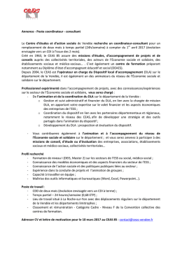 Annonce - Poste coordinateur - consultant Le Centre d`&eacute;tudes