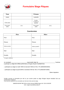Formulaire Stage Pâques