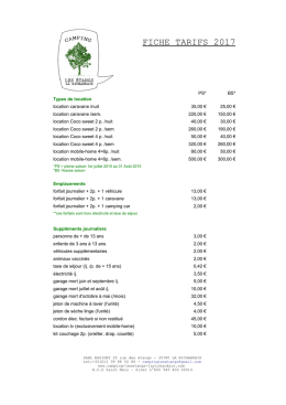 fiche tarifs 2017 - Camping Les &eacute;tangs La richardais