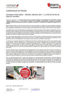 Communiqu&eacute; de presse: &laquo; D&eacute;chets: tol&eacute;rance z&eacute;ro - Vernier