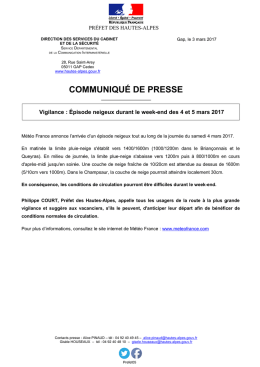 COMMUNIQU&Eacute; DE PRESSE