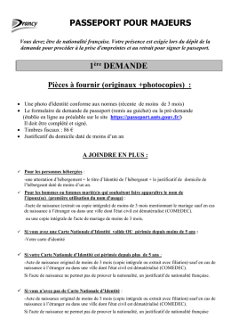 PASSEPORT POUR MAJEURS 1&egrave;re DEMANDE