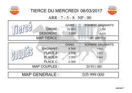 tierce du mercredi 08/03/2017 arr : 7 - 5 - 8 np : 00 map