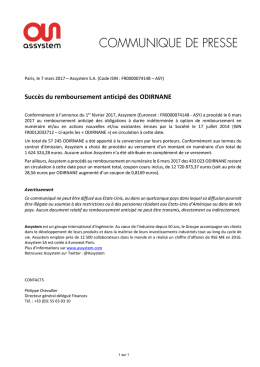 Succès du remboursement anticipé des ODIRNANE