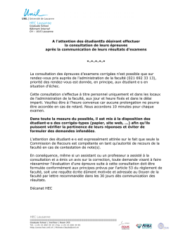 Directive pour la consultation des &eacute;preuves d`examens de
