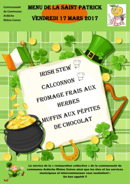 MENU DE LA SAINT PATRICK Vendredi 17 mars - Barres