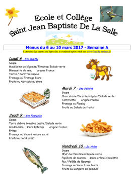 Menus du 6 au 10 mars 2017 - Semaine A