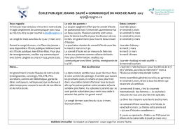 SAUVÉ COMMUNIQUÉ DU MOIS DE MARS 2017