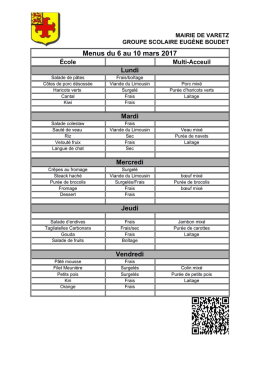 Menus du 6 au 10 mars 2017