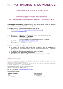 Communiqué de mise à disposition du Document de Référence