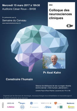 Colloque des neurosciences cliniques Mercredi 15 mars 2017 &agrave;