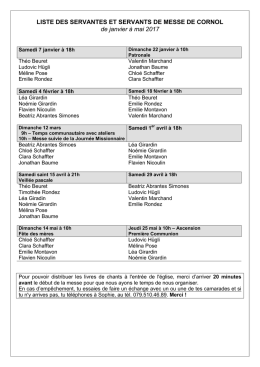 LISTE DES SERVANTES ET SERVANTS DE MESSE