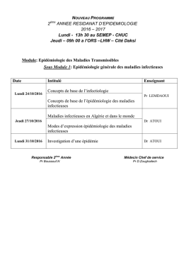 2 ANNEE RESIDANAT D`EPIDEMIOLOGIE 2016 &ndash; 2017 Lundi