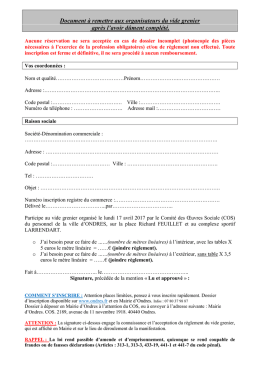 Document à remettre aux organisateurs du vide grenier après l`avoir